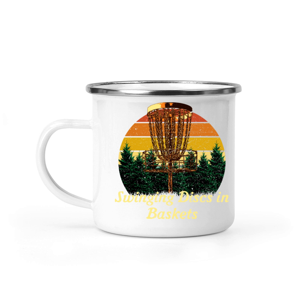 Swinging Discs in Baskets Disc Golf Sayings Golfer Camping Mug