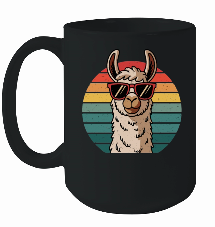 Alpaka Lama with Sunglasses Retro Style Vibes Ceramic Mug