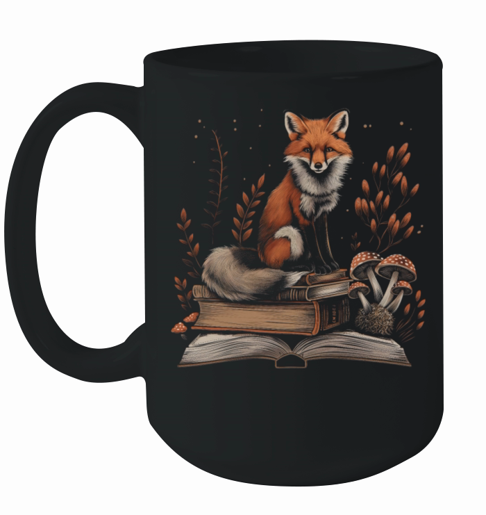 Cottagecore Aesthetic Fox Books Mushroom Vintage W Ceramic Mug