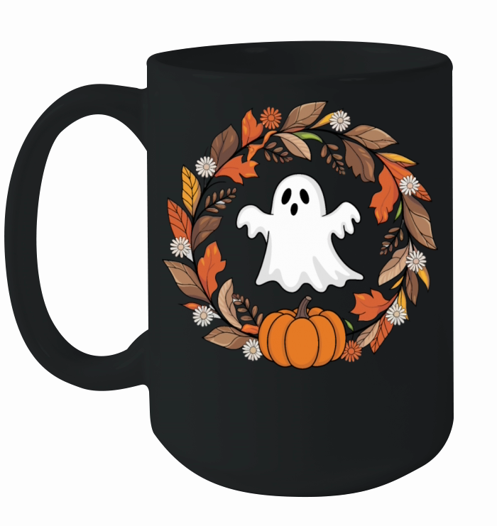 Vintage Floral Ghost Halloween Ceramic Mug