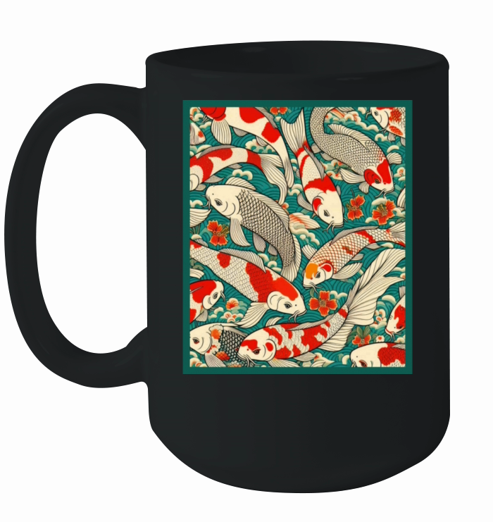 Vintage Japanese Koi Fish Pattern Ceramic Mug