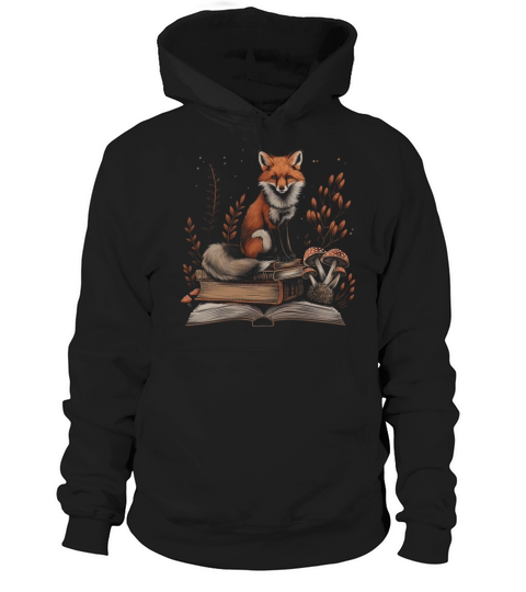 Cottagecore Aesthetic Fox Books Mushroom Vintage W Hoodie Unisex