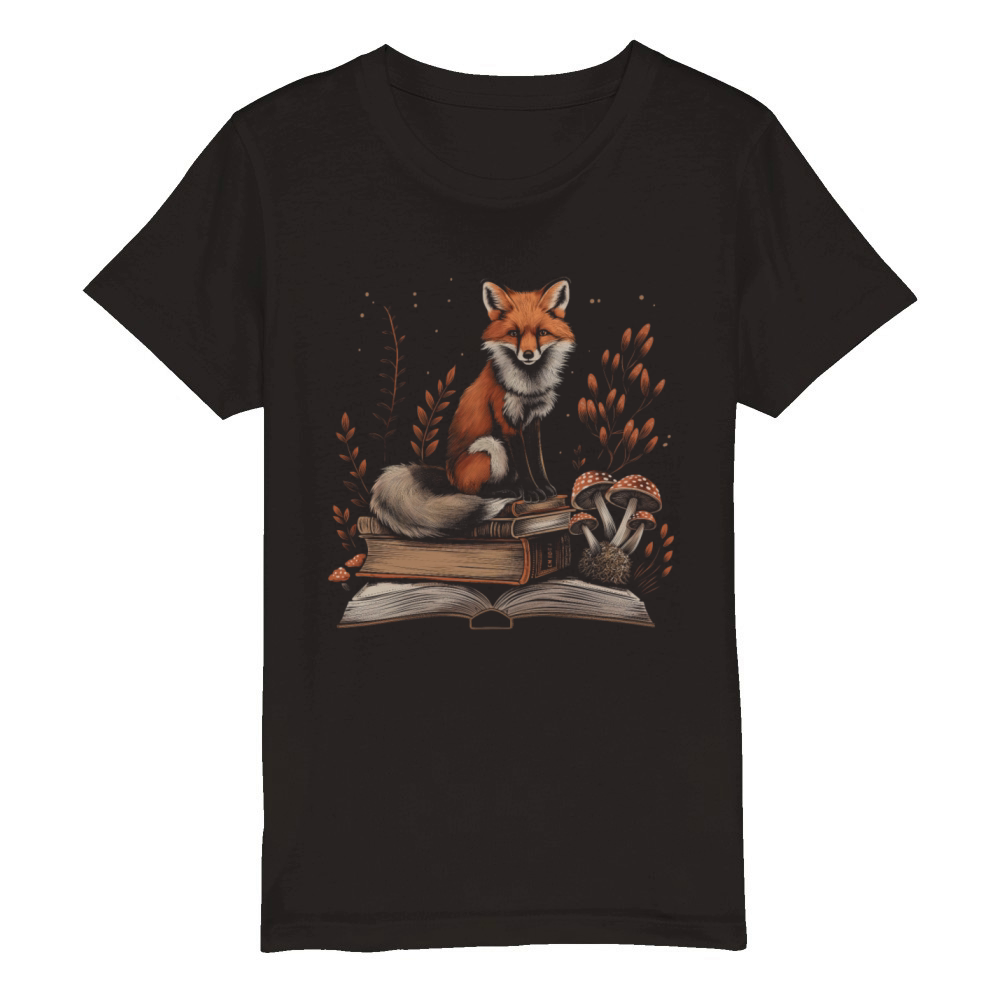 Cottagecore Aesthetic Fox Books Mushroom Vintage W Organic Kids Crewneck T-shirt