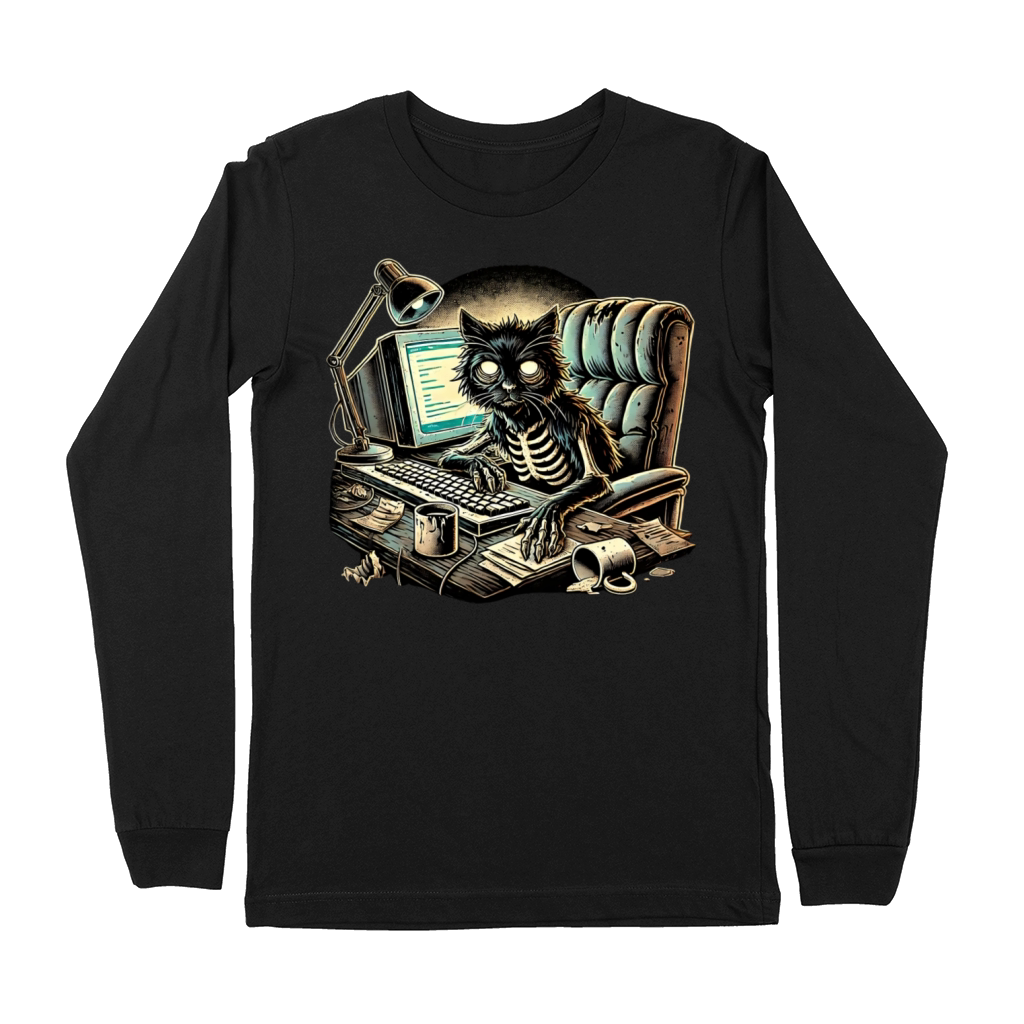 Post-Apocalyptic Cat Hacker with Skeleton Vibes Premium Long Sleeve