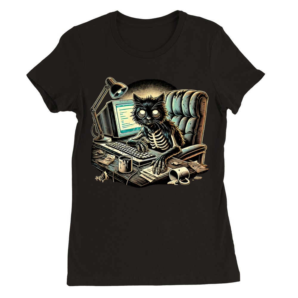 Post-Apocalyptic Cat Hacker with Skeleton Vibes Premium Womens Crewneck T-shirt