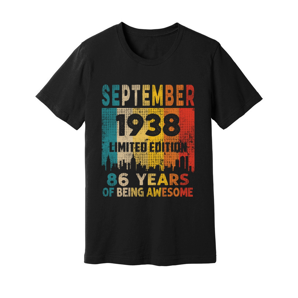Born in SEPTEMBER 1938 Vintage 86th Birthday Gift Unisex Jersey Tee