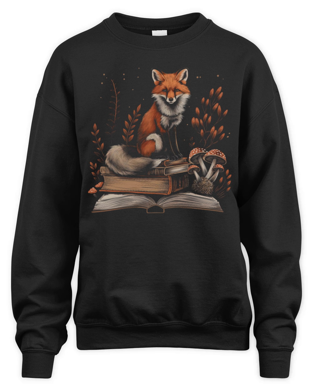 Cottagecore Aesthetic Fox Books Mushroom Vintage W Unisex Premium Crewneck Sweatshirt