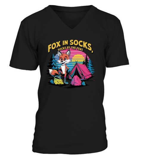 Camping Animal Fox Funny T-shirt Design V-Neck T-shirt