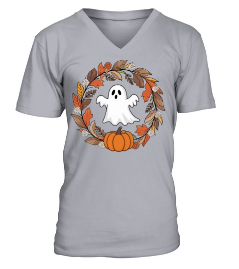 Vintage Floral Ghost Halloween V-Neck T-shirt