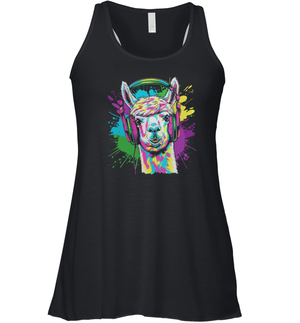 Llama Music Teens Funny Cool Concert Festival Women's Flowy Tank Top