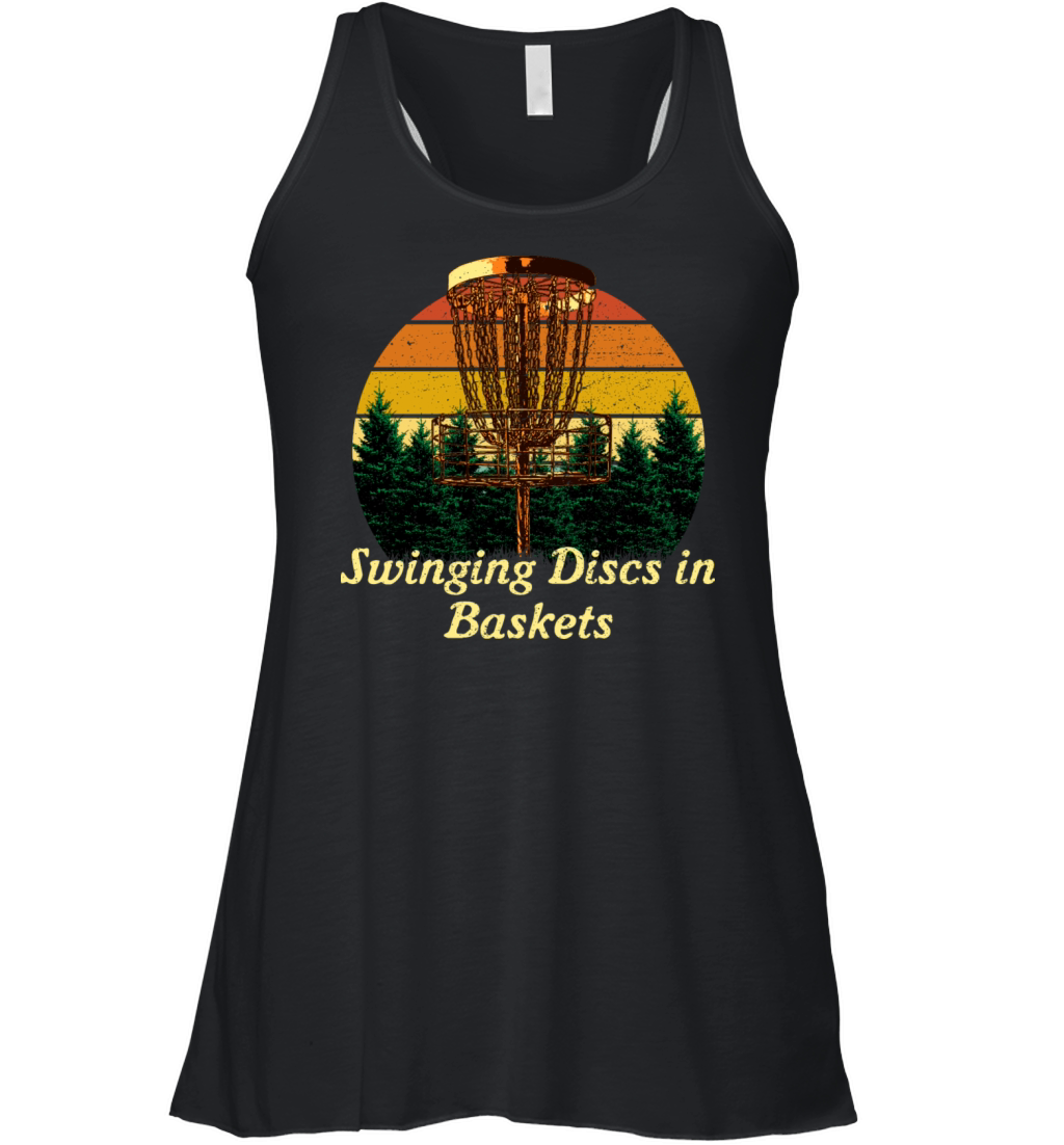 Swinging Discs in Baskets Disc Golf Sayings Golfer Women's Flowy Tank Top