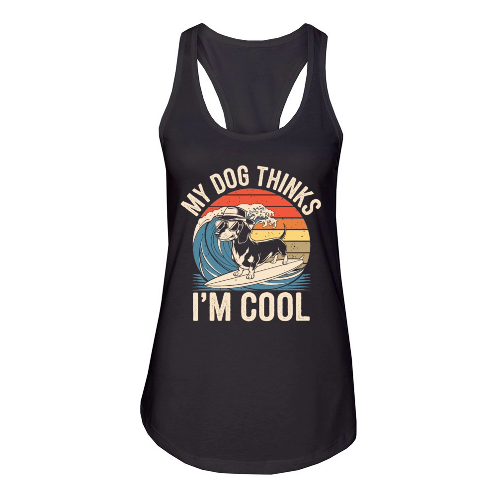 Dachshund My Dog Thinks Im Cool Women's Racerback Tank
