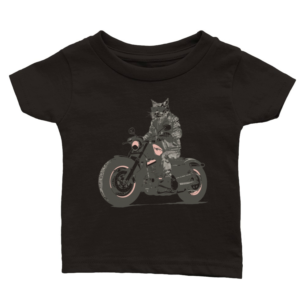 Cat Biker Motorcycle Chopper Cat Vintage Classic Baby Crewneck T-shirt