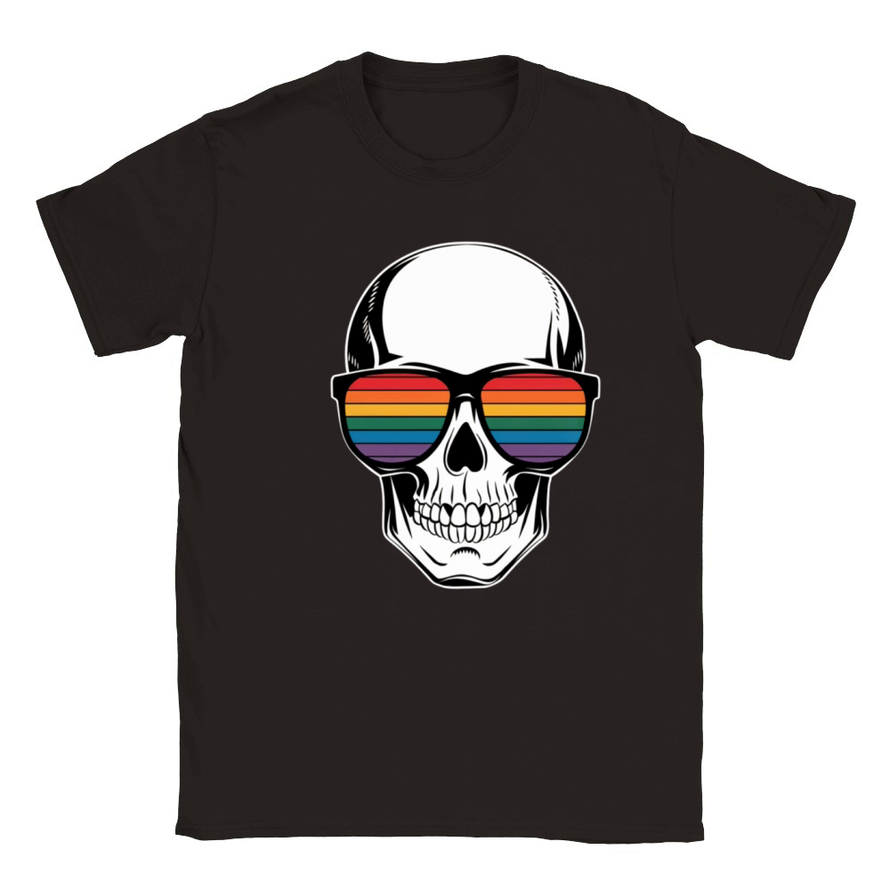 Gay Pride LGBTQ Halloween Skull Rainbow Sunglasses Classic Kids Crewneck T-shirt