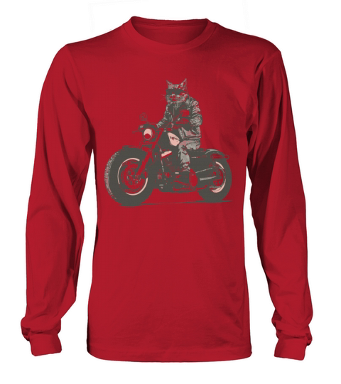Cat Biker Motorcycle Chopper Cat Vintage Long sleeved Unisex