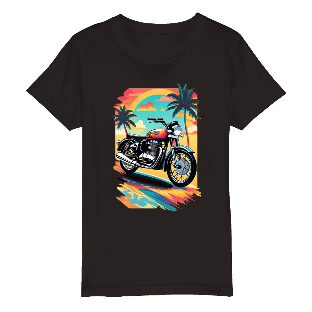 Retro motorcycle on tropical beach Organic Kids Crewneck T-shirt
