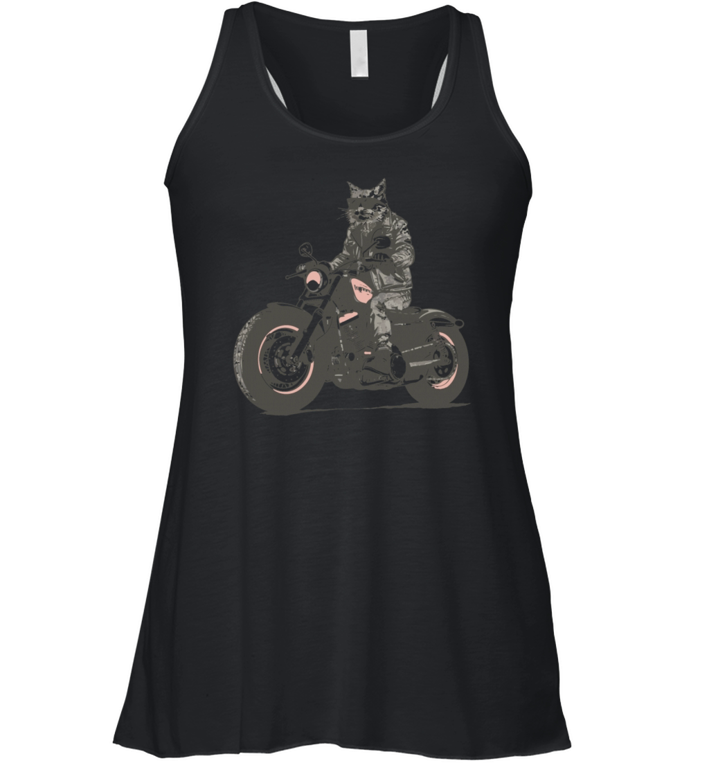 Cat Biker Motorcycle Chopper Cat Vintage Women's Flowy Tank Top