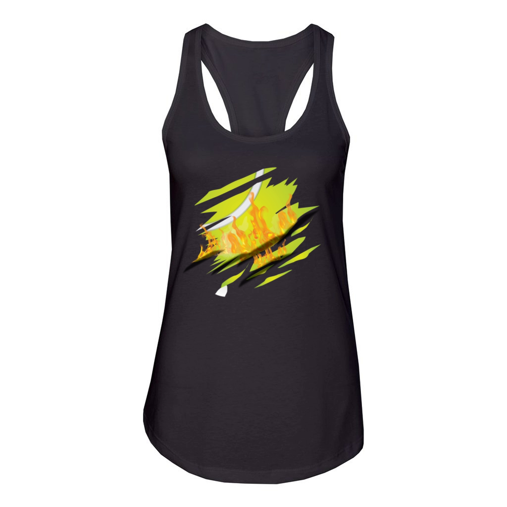 Funny Tennis Player Racket Fire Women's Racerback Tank