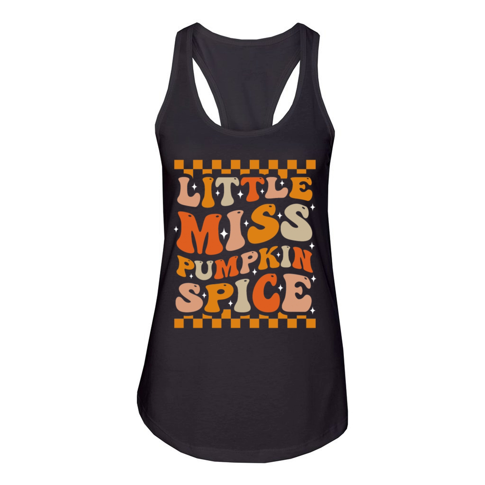 Little Miss Pumpkin Spice Groovy Fall Women's Racerback Tank