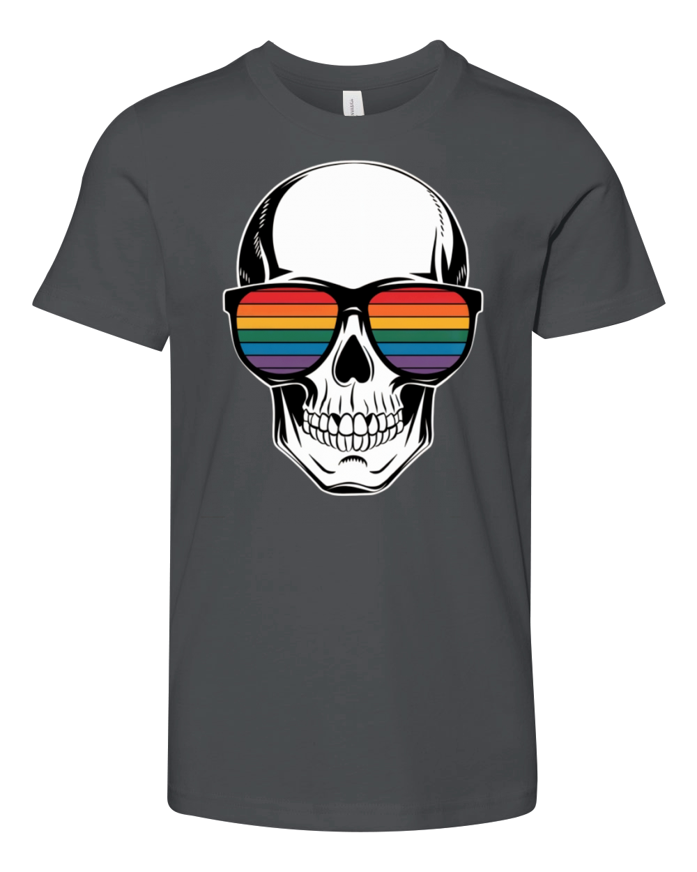 Gay Pride LGBTQ Halloween Skull Rainbow Sunglasses Youth Unisex Jersey Tee