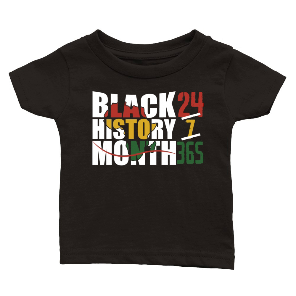 Black history month 24 7 365 with african map flag Classic Baby Crewneck T-shirt