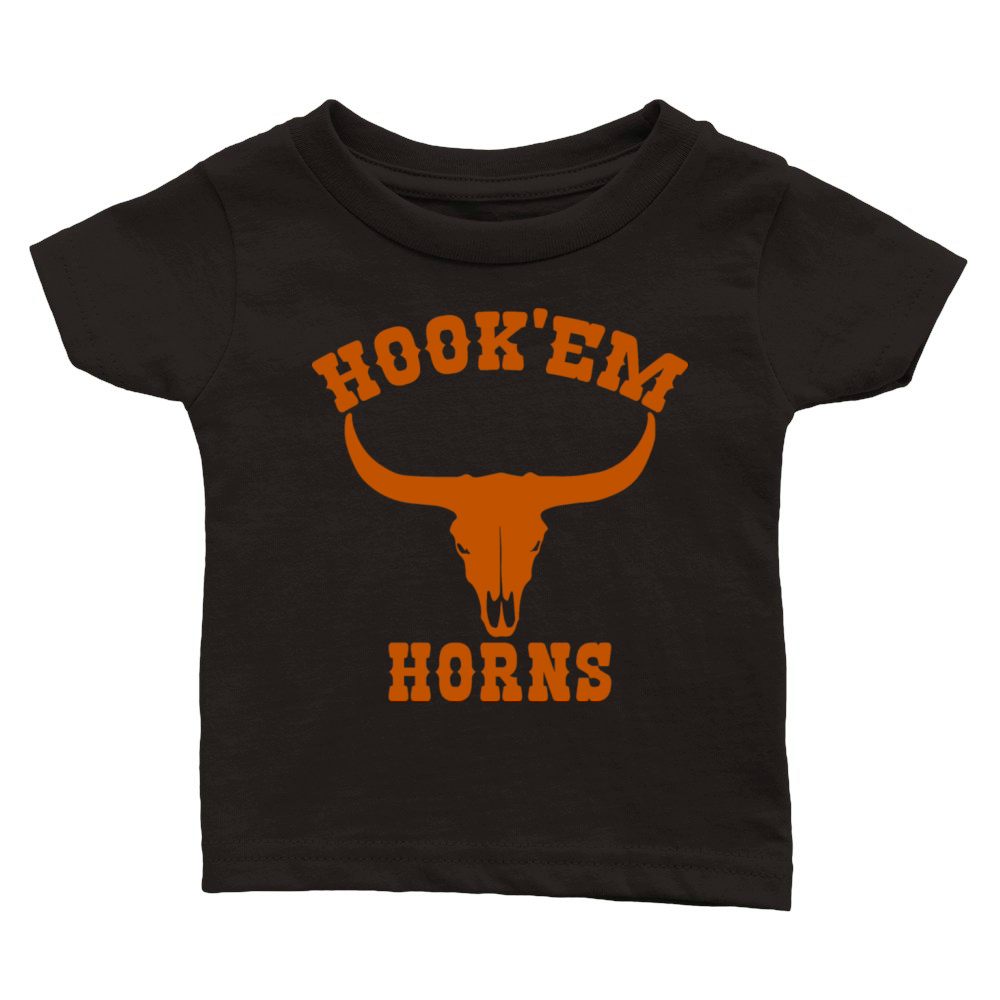 Hookem Horns State of Texas Bull Head Longhorn Classic Baby Crewneck T-shirt