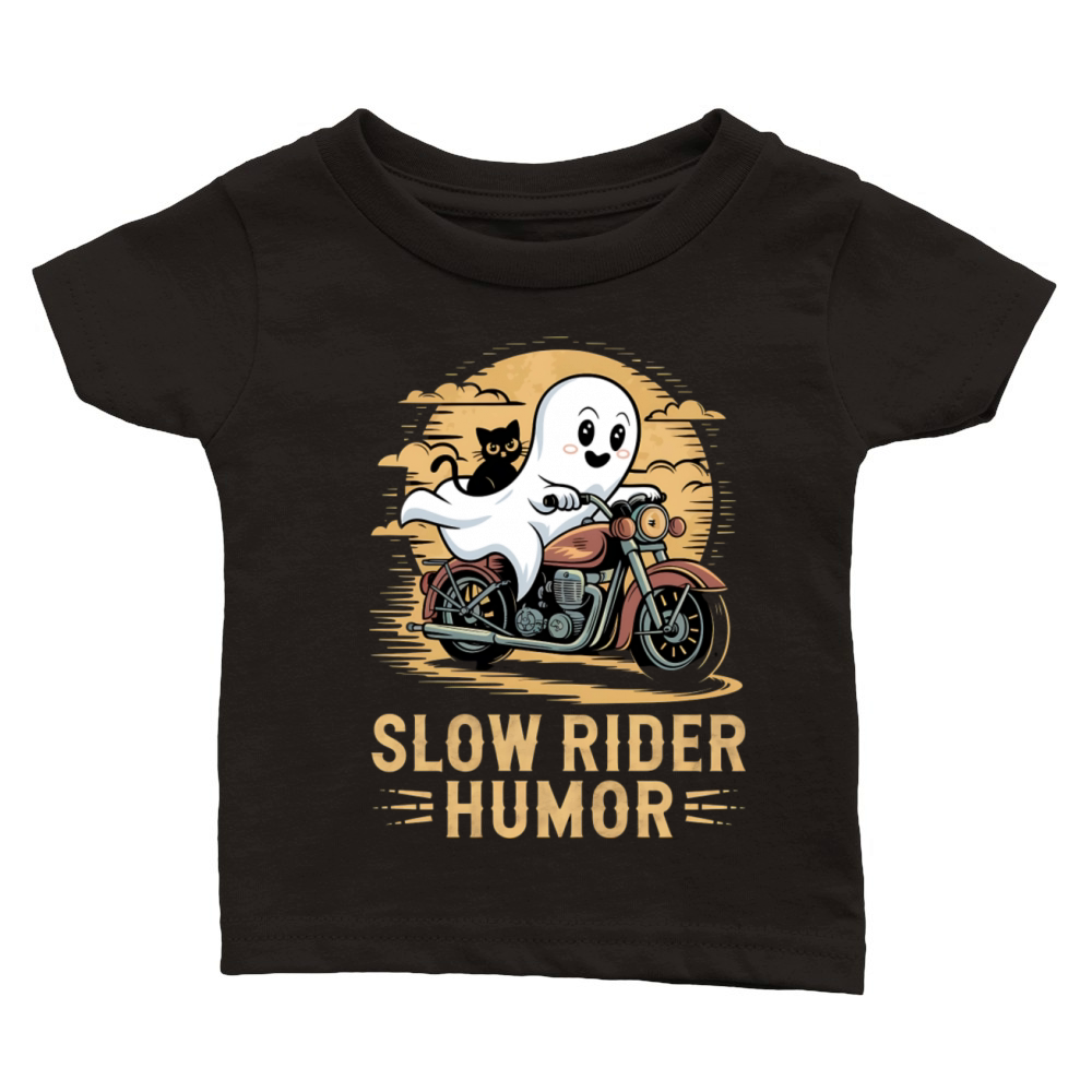 Slow Rider Humor Ghost and Cat Motorcycle Fun Art Classic Baby Crewneck T-shirt