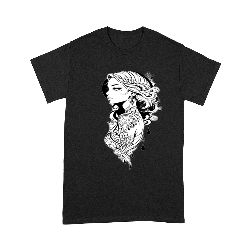 Elegant Tattoo-Inspired Art Woman with Flower Comfort T-shirt