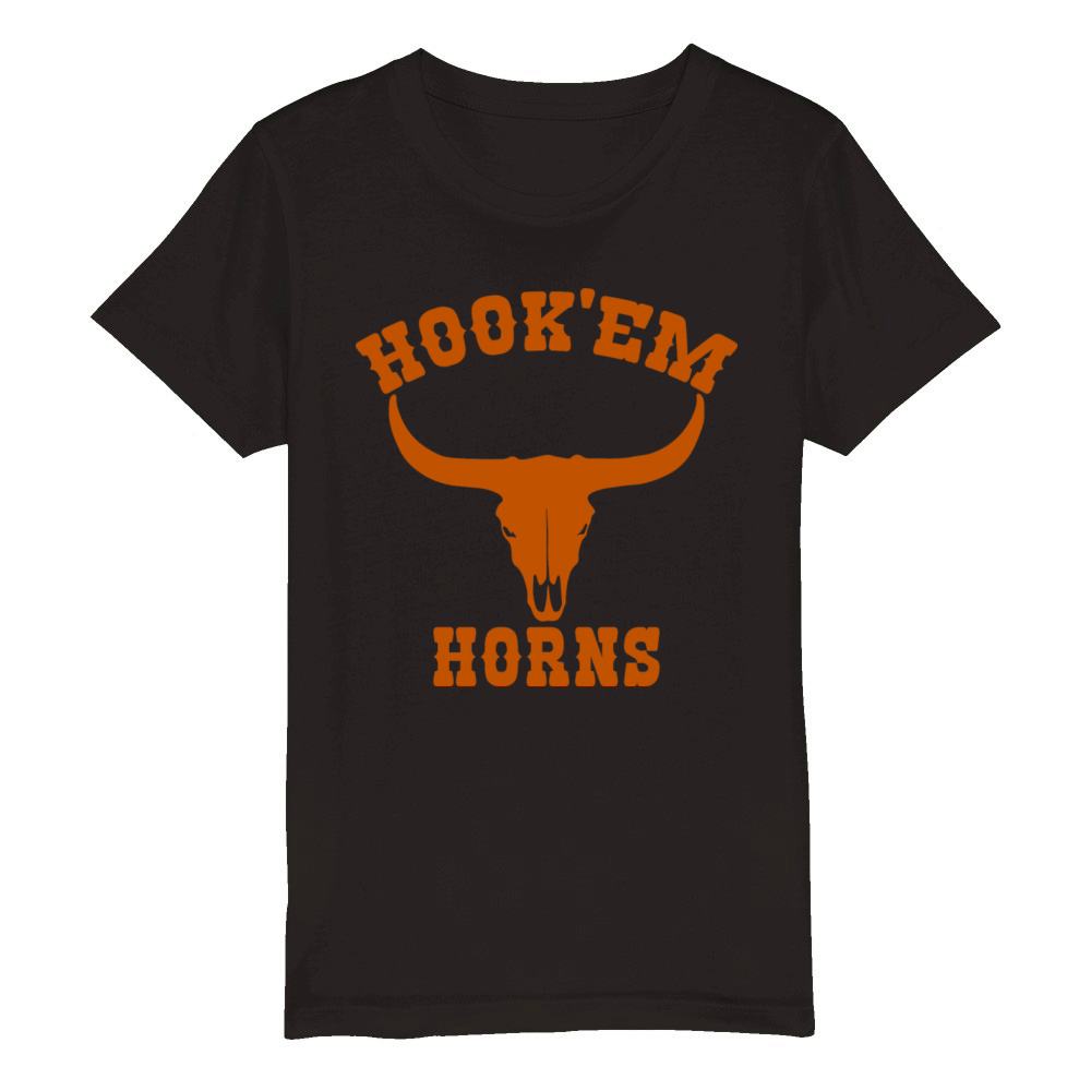 Hookem Horns State of Texas Bull Head Longhorn Organic Kids Crewneck T-shirt
