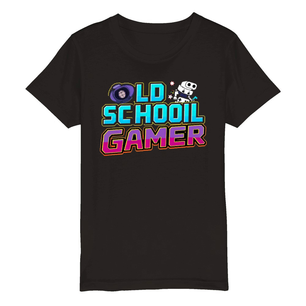 Old School Gamer Retro Gaming Motif Organic Kids Crewneck T-shirt