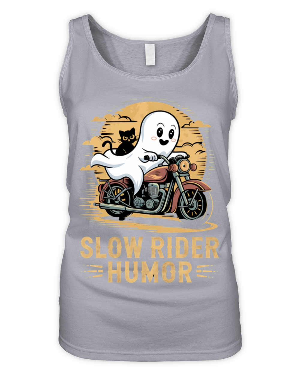 Slow Rider Humor Ghost and Cat Motorcycle Fun Art Organic Women's Tank Top