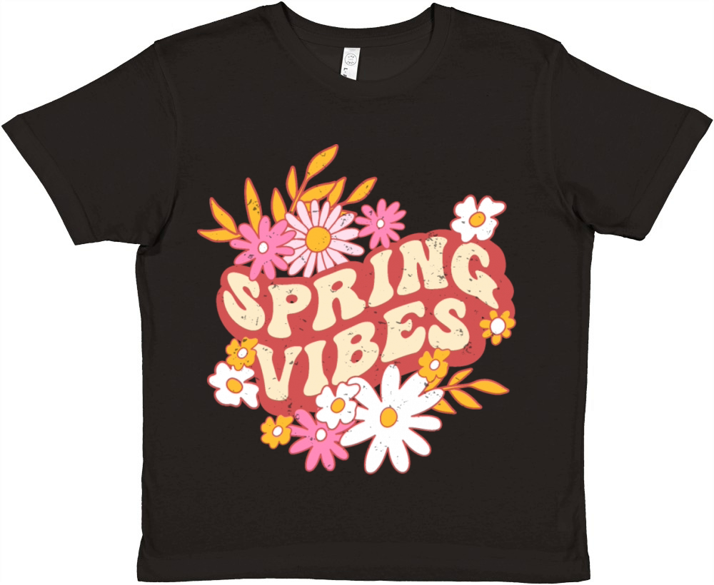 Retro slogan spring vibes hippie flowers colorful Premium Kids Crewneck T-shirt
