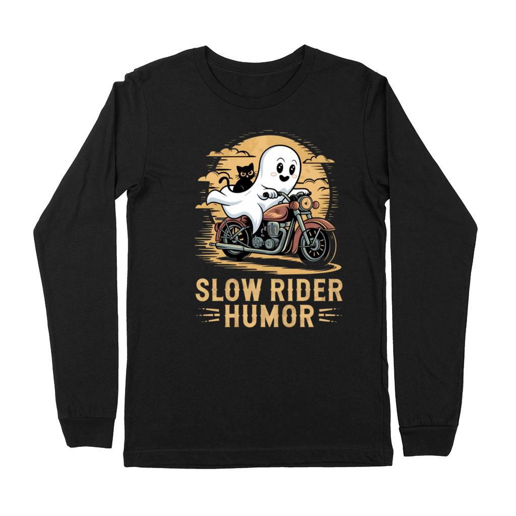 Slow Rider Humor Ghost and Cat Motorcycle Fun Art Premium Long Sleeve