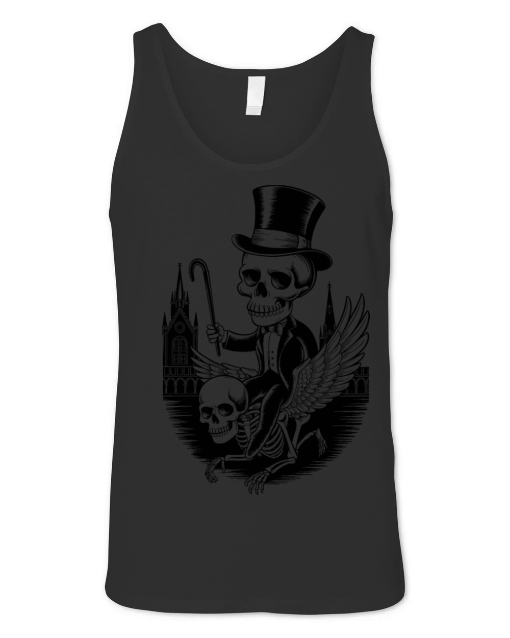 Sharp Dressed Skeleton On Winged Skeleton Creature Unisex Jersey Tank