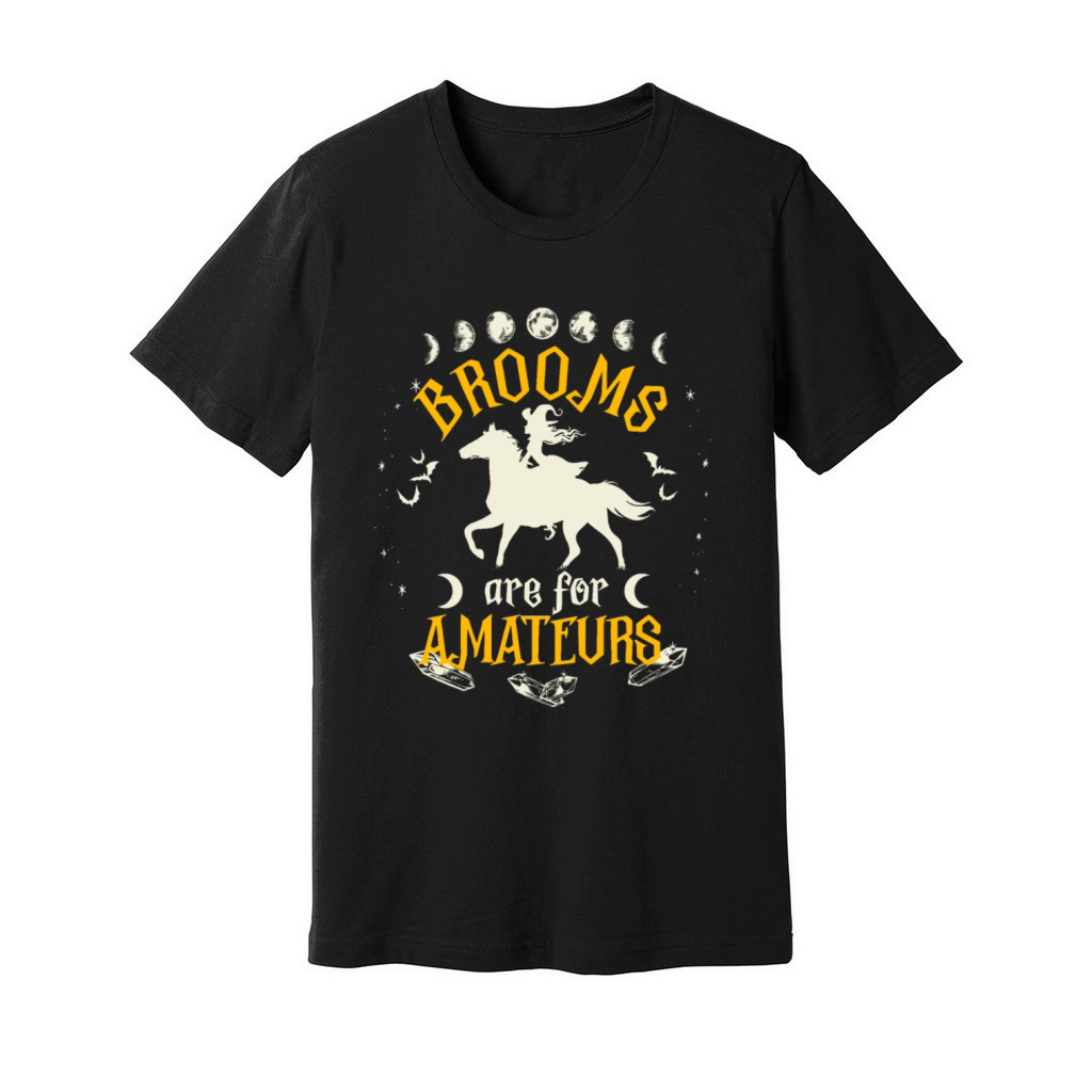 Brooms Are For Amateurs Halloween Horse Riding Unisex Jersey Tee