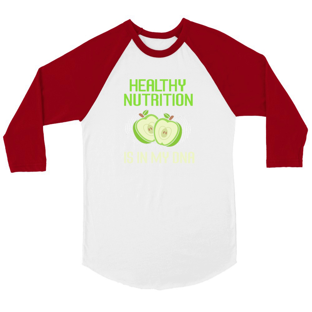 Healthy Nutrition Is In My DNA Funny Dietitian Unisex ¾ sleeve Raglan T-shirt