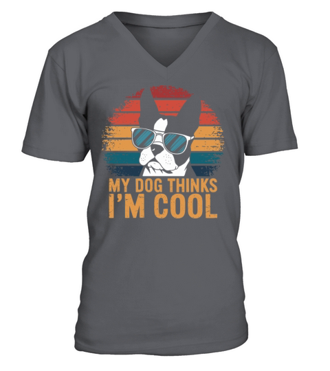 Boston Terrier My Dog Thinks Im Cool V-Neck T-shirt