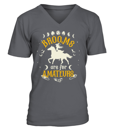 Brooms Are For Amateurs Halloween Horse Riding V-Neck T-shirt