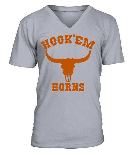 Hookem Horns State of Texas Bull Head Longhorn V-Neck T-shirt