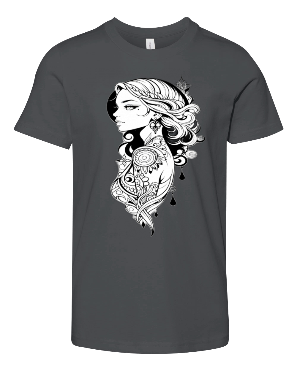Elegant Tattoo-Inspired Art Woman with Flower Youth Unisex Jersey Tee