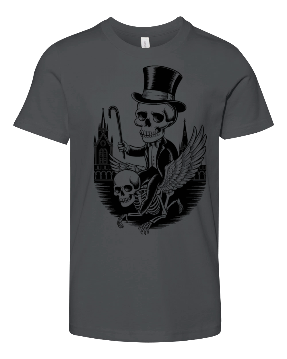 Sharp Dressed Skeleton On Winged Skeleton Creature Youth Unisex Jersey Tee