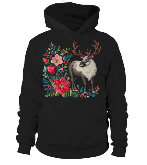 Charming Caribou with Floral Ornaments Hoodie Unisex