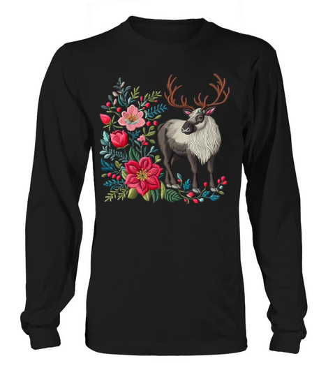 Charming Caribou with Floral Ornaments Long sleeved Unisex