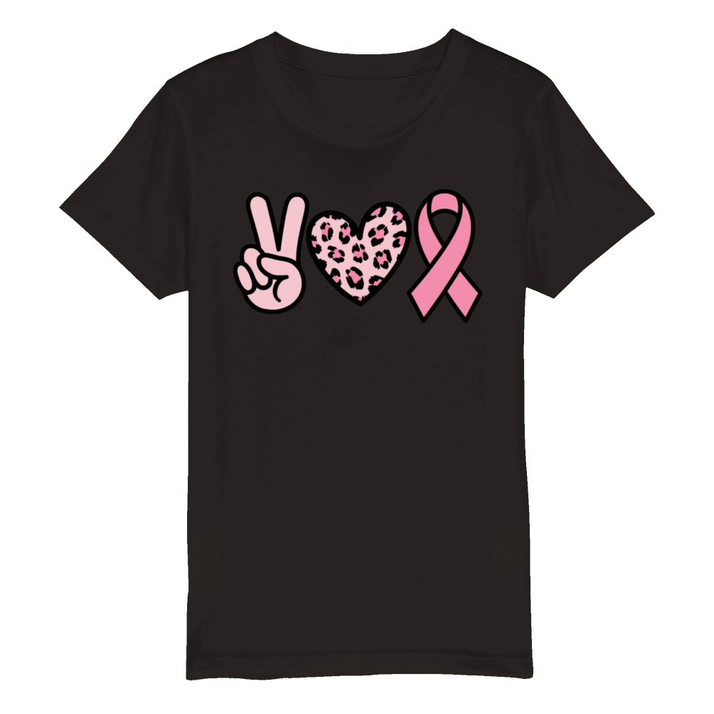 Peace Heart Pink Ribbon Cancer Support Organic Kids Crewneck T-shirt