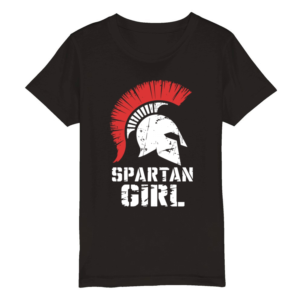 Spartan Girl Warrior Helmet Strong Women Vintage Organic Kids Crewneck T-shirt