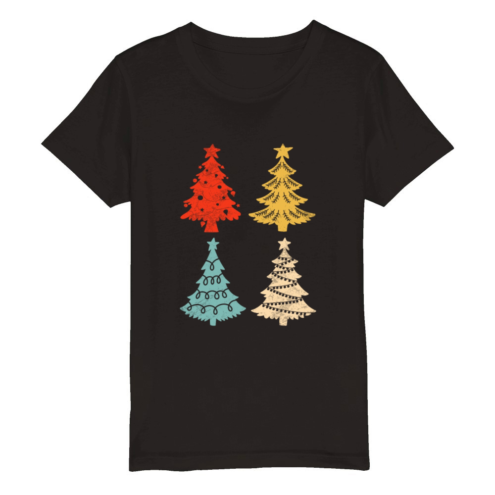 Vintage Christmas Tree Funny Retro Gift Organic Kids Crewneck T-shirt