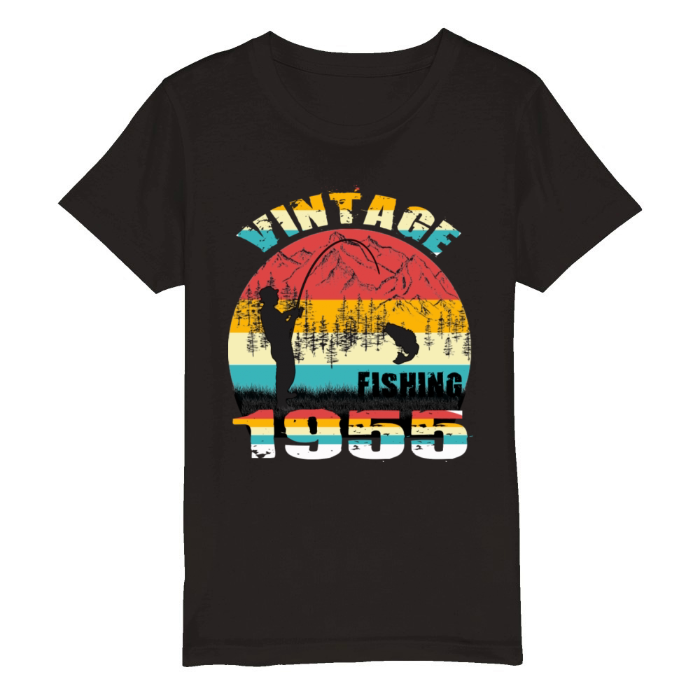 VINTAGE FISHING 1955 Organic Kids Crewneck T-shirt