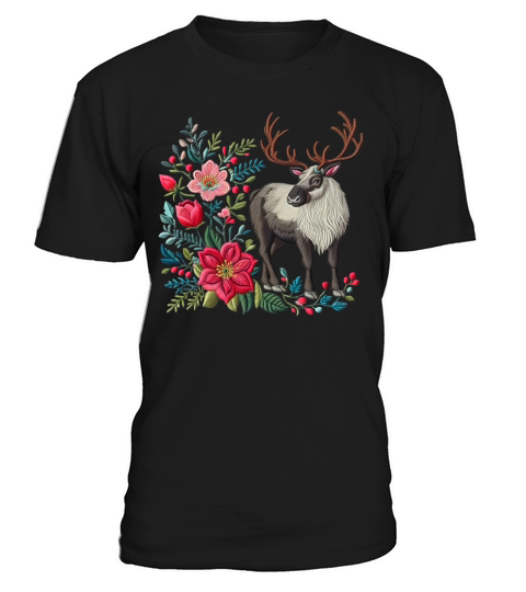 Charming Caribou with Floral Ornaments T-Shirt Unisex