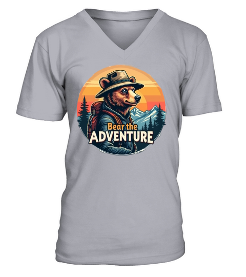 Bear Adventure Retro Bear Sunset V-Neck T-shirt