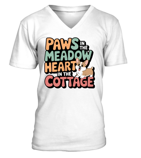 Cottagecore Corgi V-Neck T-shirt